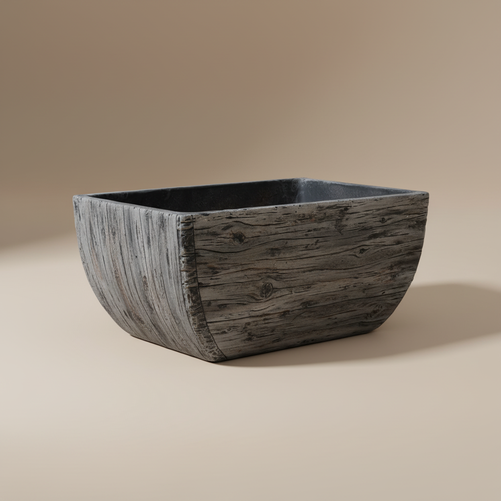 Charcoal Wood-Grain Oval Stone Vessel Sink