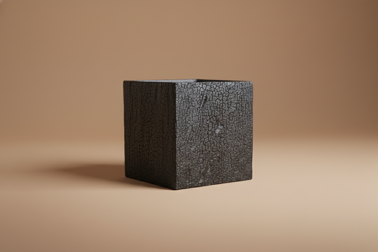 Matte Black Cracked Stone Cube Planter