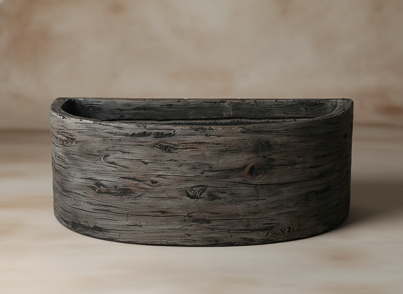 Charcoal Wood-Grain Oval Stone Vessel Sink