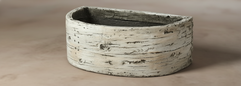 Ivory Cement Wood-Grain Oval Stone Vessel Sink