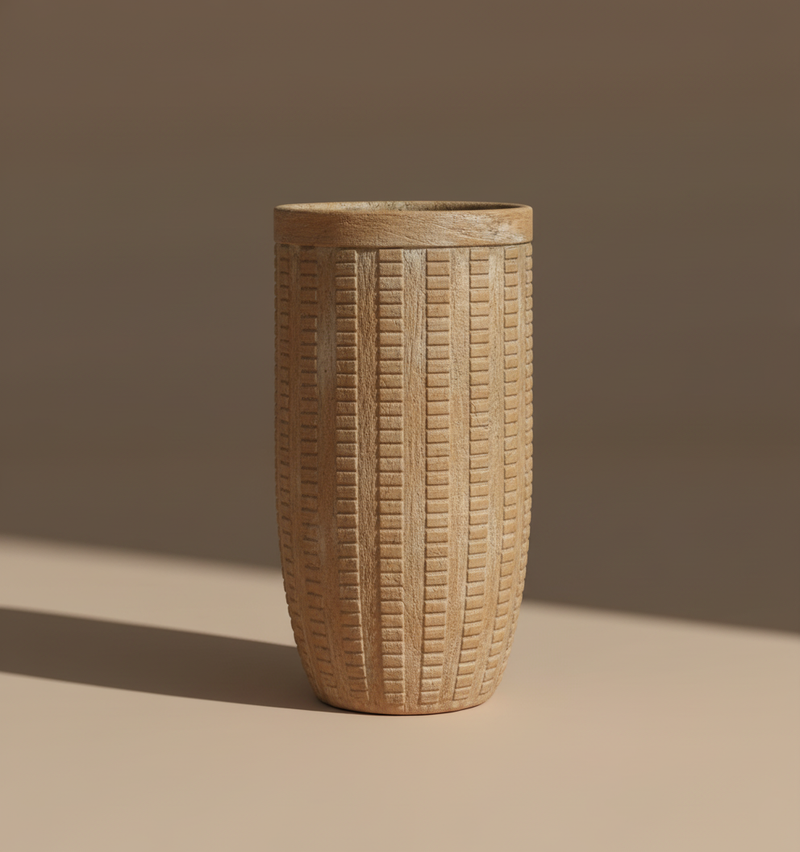 Carved Natural Wood Decorative Vessel