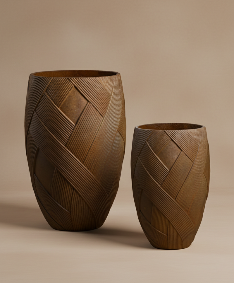 Woven Geometric Bronze Outdoor Planters