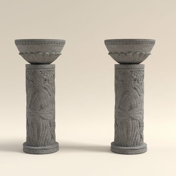 Classical Stone Pedestal Relief Bowls
