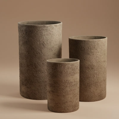 Raw Stone-Texture Cylindrical Ceramic Planter