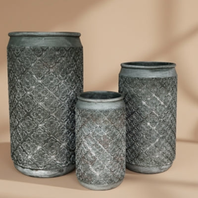 Carved Relief Matte Stone-Grey Ceramic Vase