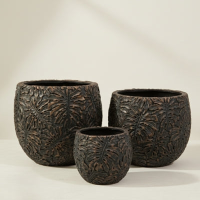 Tropical Leaf Relief Bronze Ceramic Planter