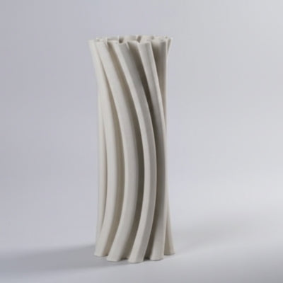 White Spiral Fluted Ceramic Vase