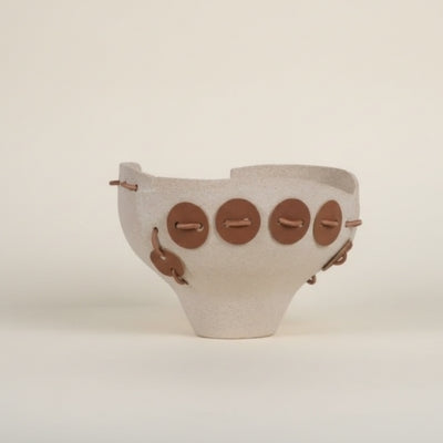 Ivory Stone Bowl with Leather Accents