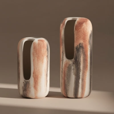 Oval Cut-Out Terracotta Ceramic Vases