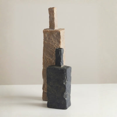 Monolithic Sandstone & Charcoal Carved Vessels