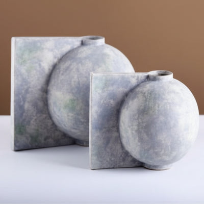 Geometric Sphere-Block Stone Grey Vases