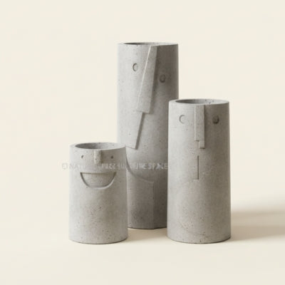 Concrete Facial Sculpted Cylindrical Planters