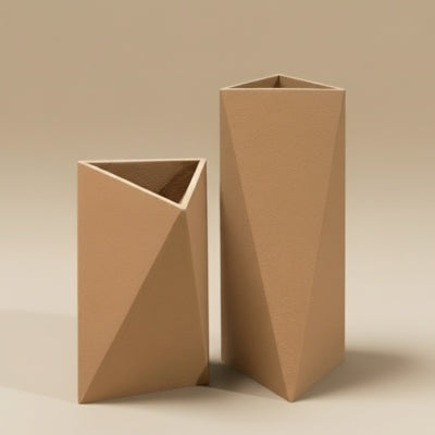 Geometric Sand-Beige Ceramic Vases