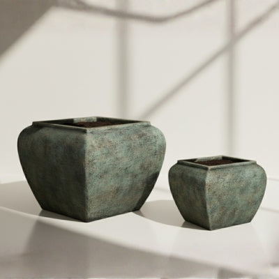 Weathered Green Square Stone Planters