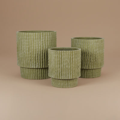 Sage Green Ribbed Stepped Pedestal Planters