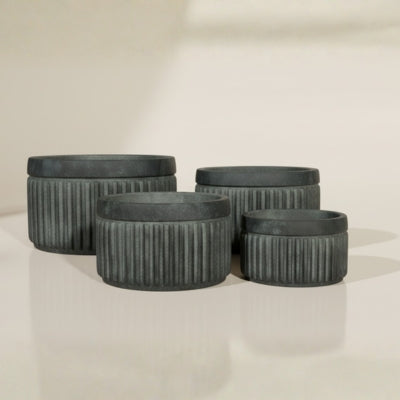Charcoal Deep-Ribbed Wide Cylindrical Planters