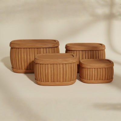 Slatted Wood Rounded Rectangular Storage Containers