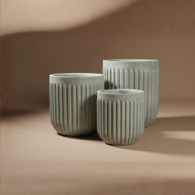 Sage Grey Fluted Cylindrical Cement Planters