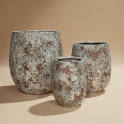 Speckled Stone-Finish Organic Ceramic Planter Set