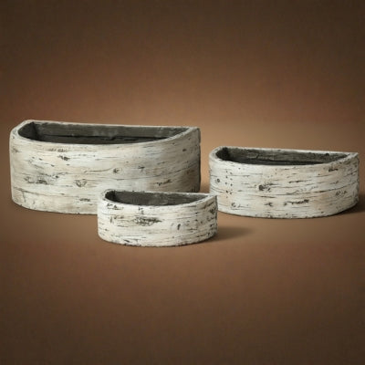 Ivory Cement Wood-Grain Oval Stone Vessel Sink