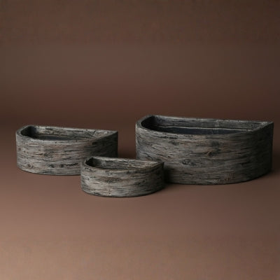 Charcoal Wood-Grain Oval Stone Vessel Sink