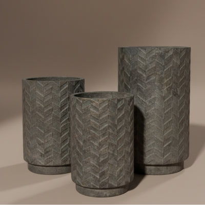 Grey Herringbone Stone-Finish Planter Set