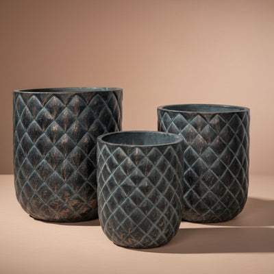Charcoal Diamond Quilted Cylindrical Planter Set