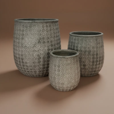 Stone-Grey Geometric Texture Tapered Planter Set