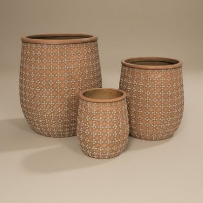 Stone-Brown Geometric Texture Tapered Planter Set