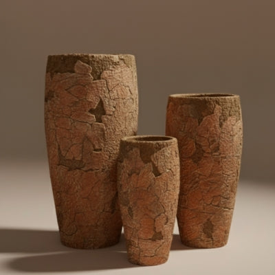 Bark-Texture Earthy Brown Tapered Planter