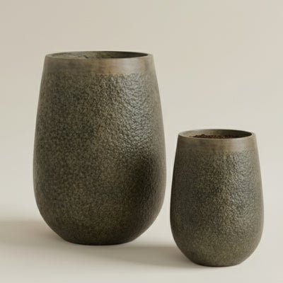 Olive-Grey Tapered Matte Ceramic Planter