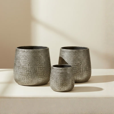 Crocodile Texture Dark Metallic Ceramic Planter