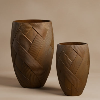 Woven Geometric Bronze Outdoor Planters