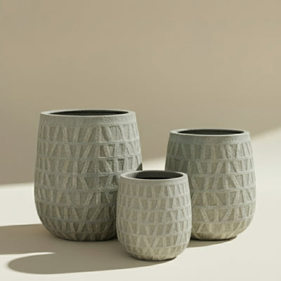 Geometric Relief Limestone Finish Planter