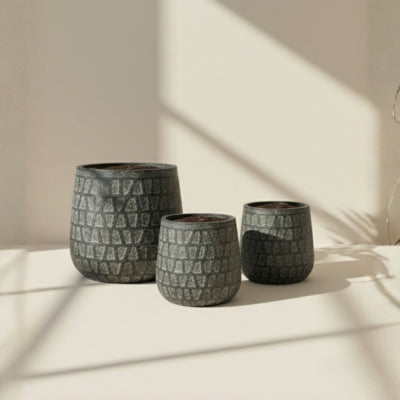Geometric Weave Grey Stone Ceramic Vase
