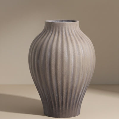 Beige-Taupe Gradient Ribbed Ceramic Vase